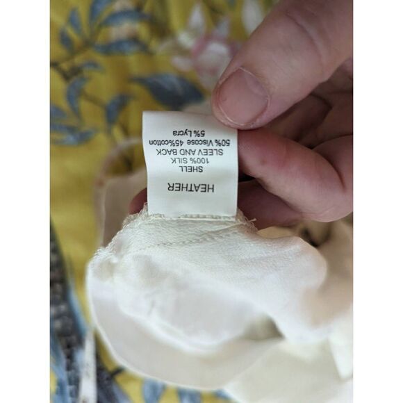 HEATHER ivory silk and knit t shirt with beaded birds sz s euc - Picture 5 of 7